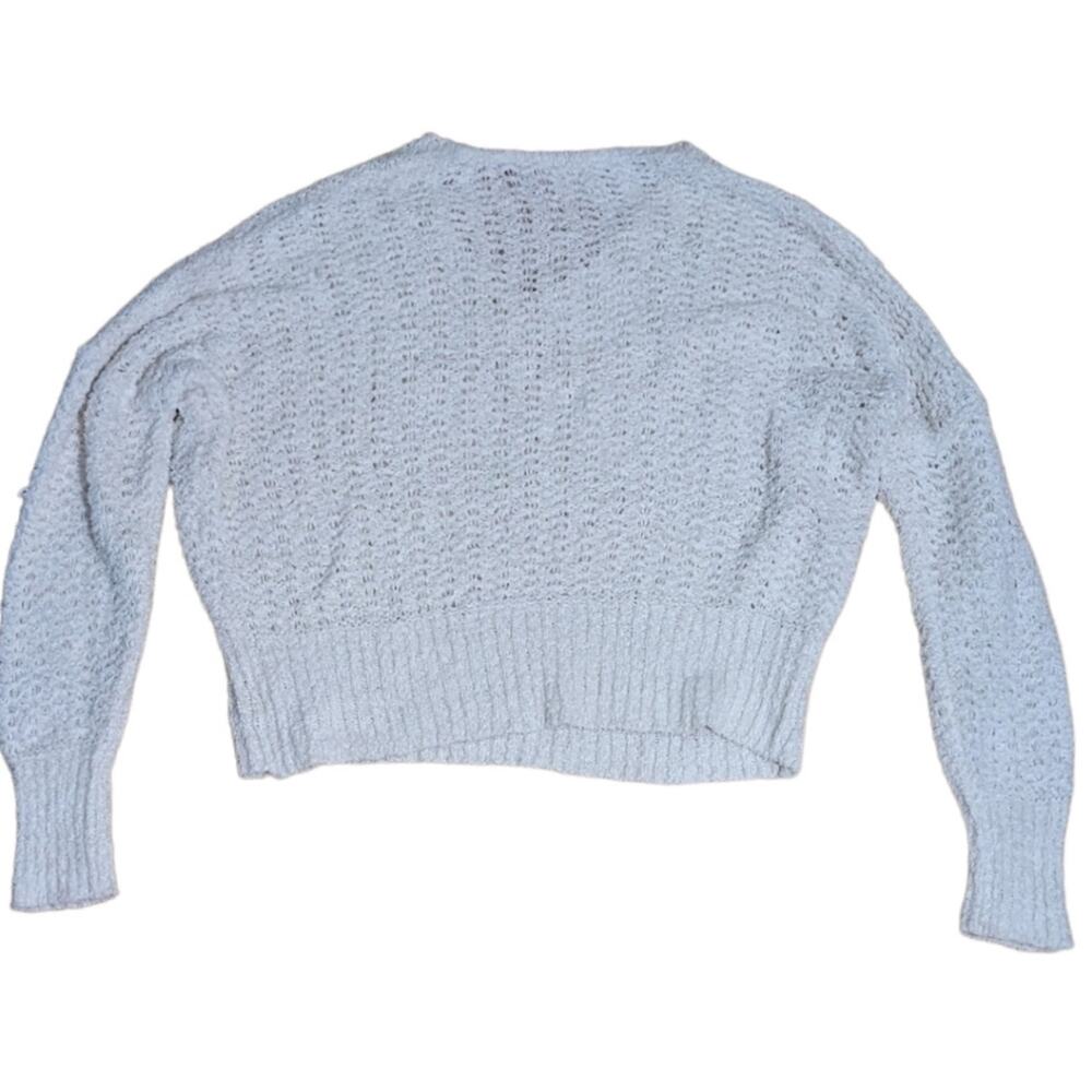 White chunky knit oversized cropped henley sweater - Picture 2 of 4
